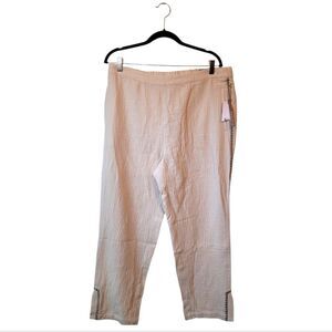 Soft Surroundings Cream 100% Cotton Straight Leg Ankle Pants Women's Size L NWT